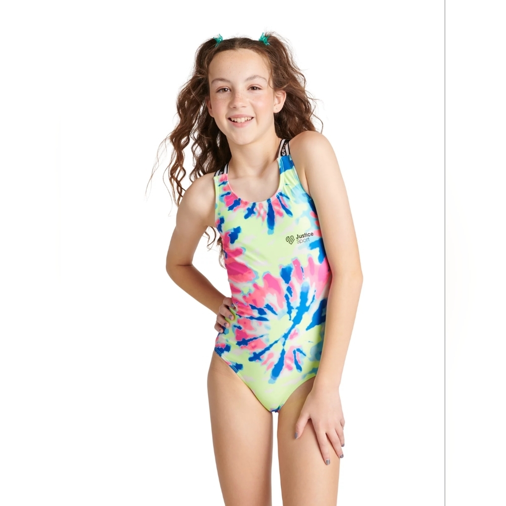 NWT/Justice/ multi color one piece girls bathing suit/ XL